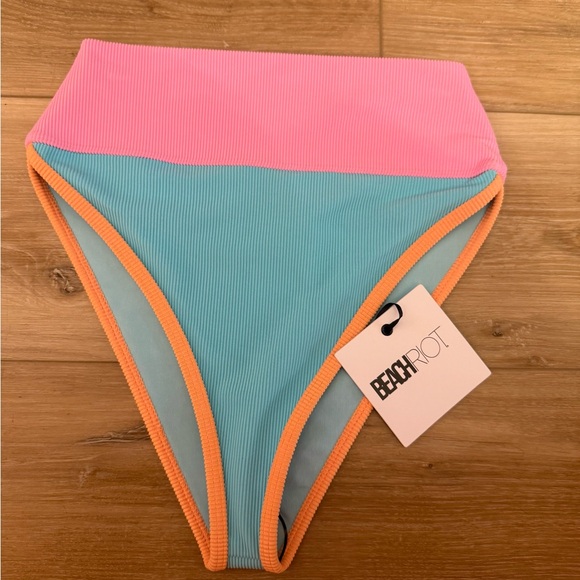 Beach Riot Pink and Blue High-Waisted Bikini Bottom - Picture 1 of 3